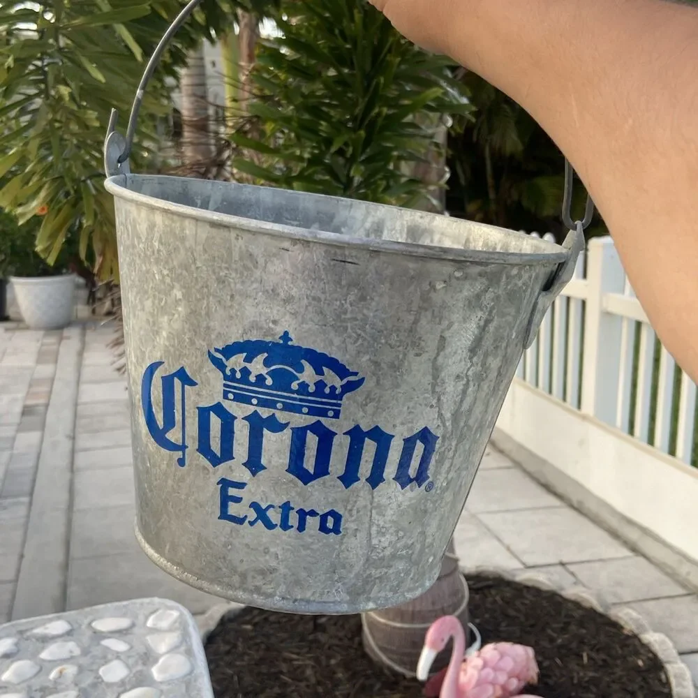 Corona Extra Beer Ice Bucket 5 Qt. Galvanized Metal Party Bucket Vintage